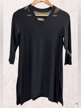 Sympli Black V-Neck Tunic with Mesh Insets